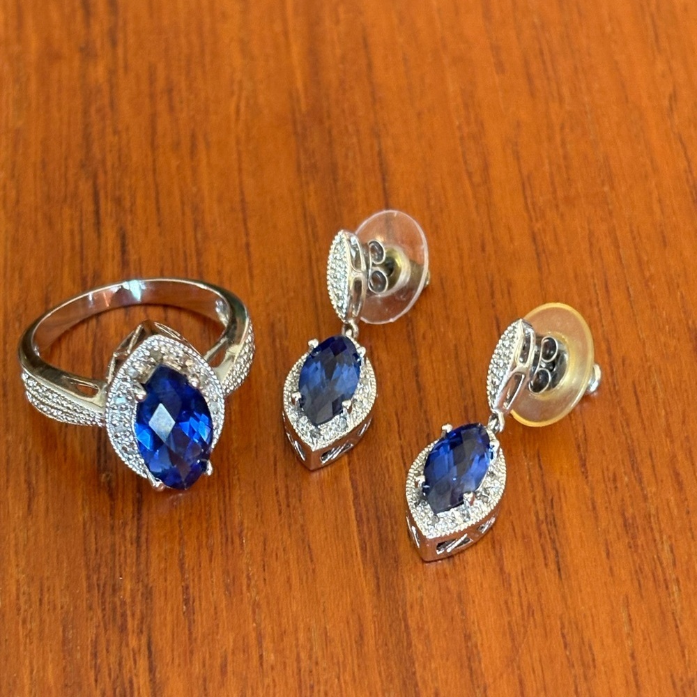 Macy's Silver And Blue Ring Set - image 4